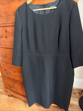 Jaeger Black Midi Sheath Dress with Three-Quarter Sleeves